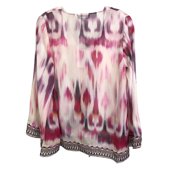 Hale Bob Women‎ Blouse TopTunic XS Zahara Silk Boho Long Sleeve Pink Watercolor - Picture 3 of 8